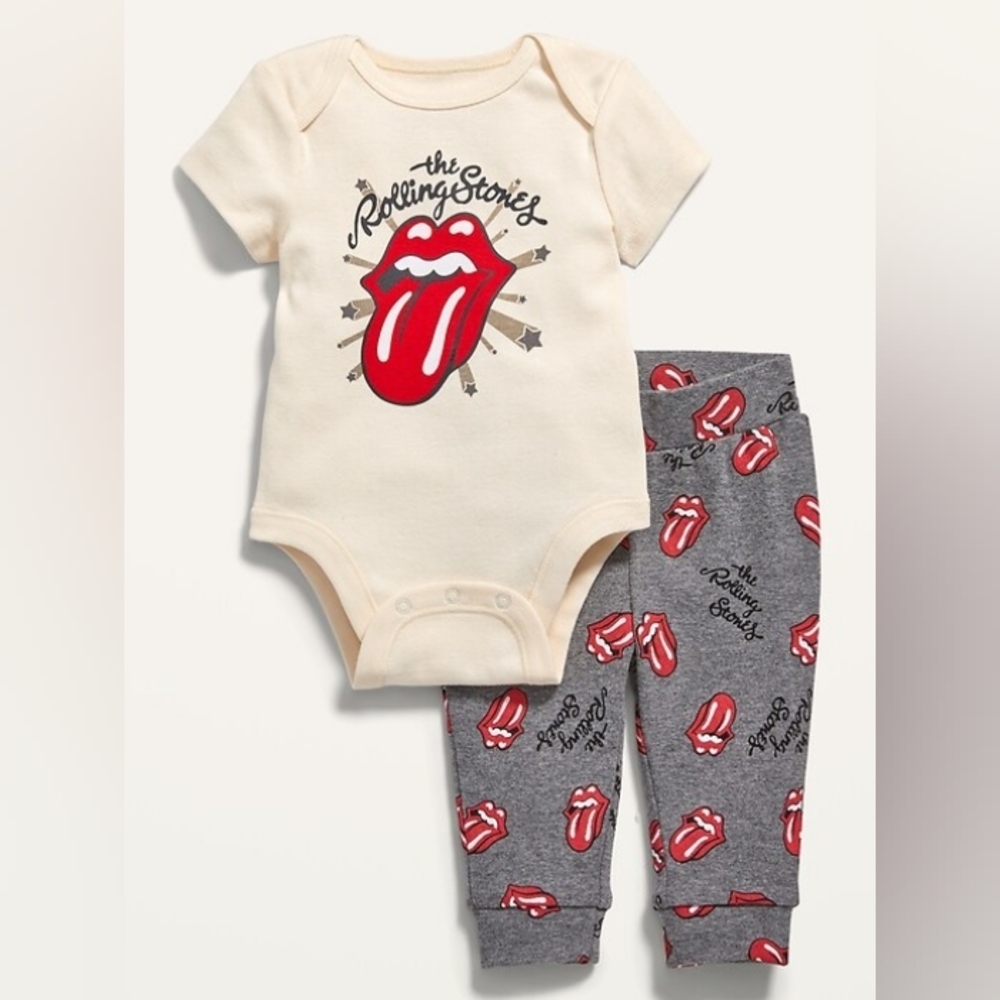 ❣️Rolling Stones Cream and Gray Bodysuit Iconic Design. Size 6-12 Months.